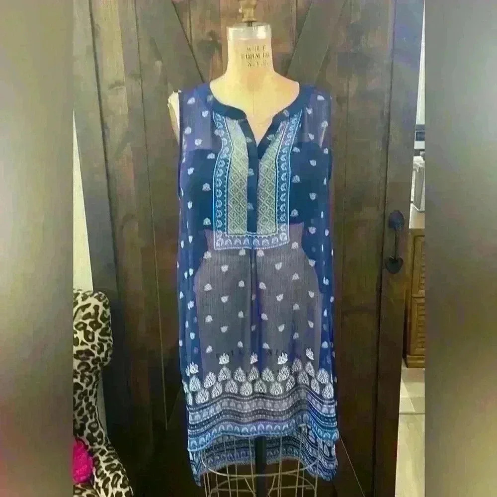 Knox Rose, High Low Chiffon Tunic, Size L